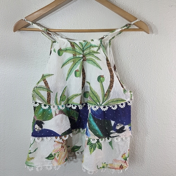 Women’s Farm Rio Beach Palm Tree Tropical Scallop Tank Top XS - Picture 6 of 11